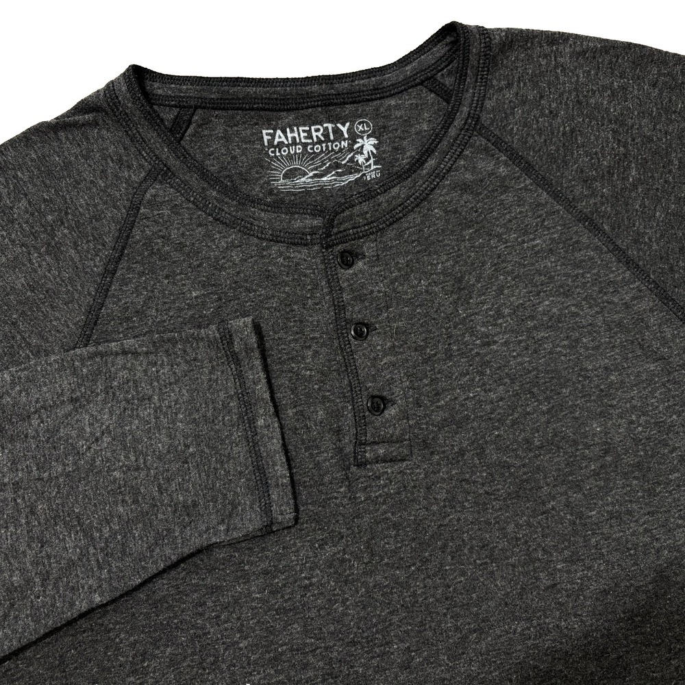Faherty Shirt Mens XL Charcoal Henley Cloud Cotton Long Sleeve Pima Cotton Modal